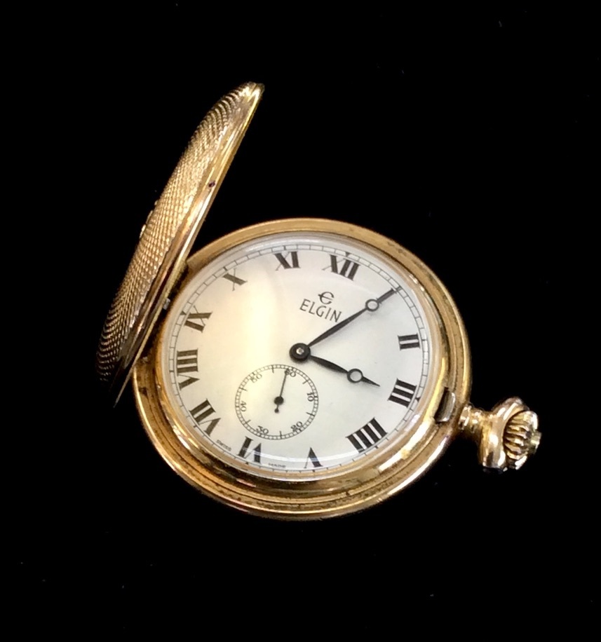 Vintage Elgin Swiss Made Pocket Watch Full Hunter 17 Jewel Mechanical