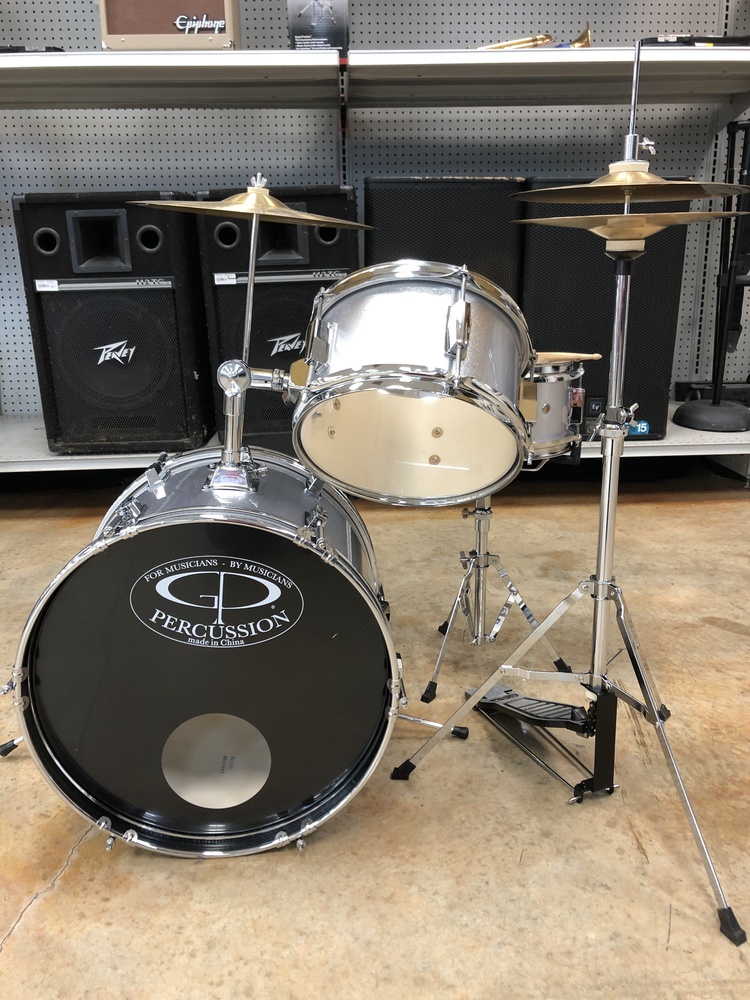 GP Percussion GP50SV Complete Junior Drum Set (Silver, 3Piece Set) USA Pawn