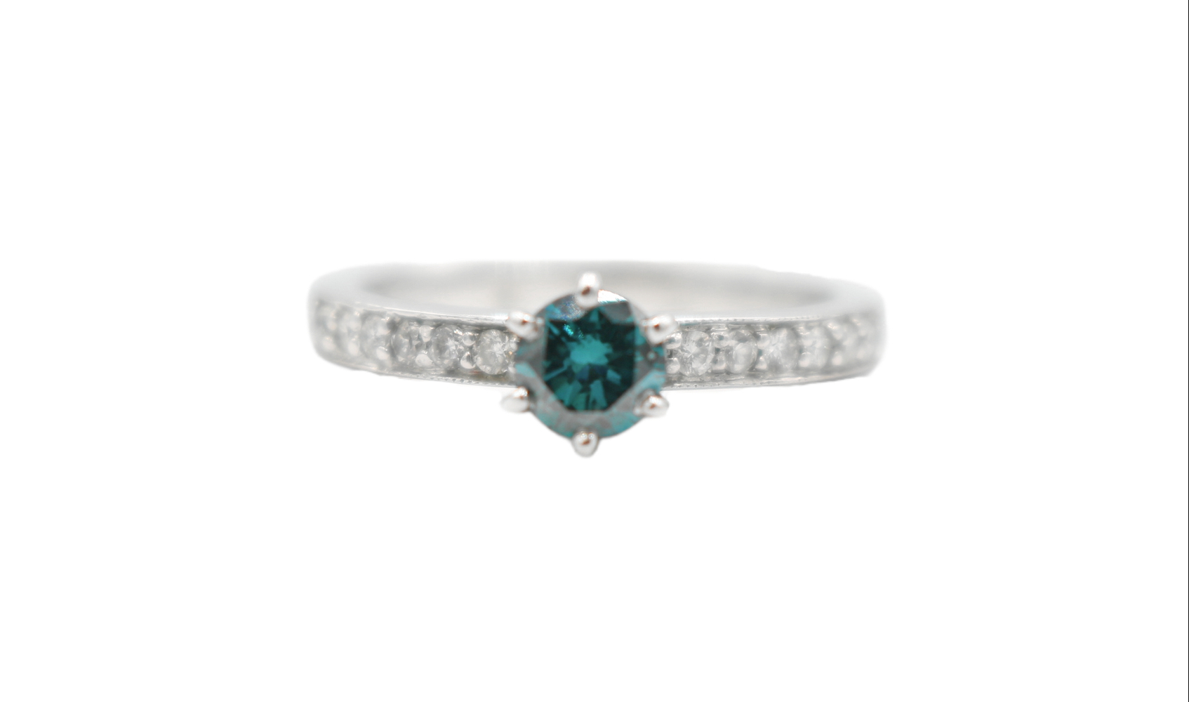 Beautiful Women's Teal Blue Heat Treated Diamond Ring in 14K White Gold