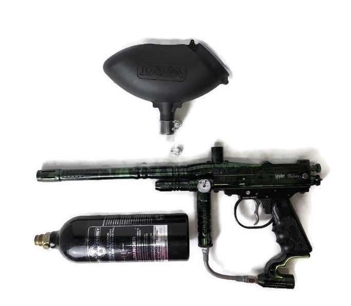 Kingman Spyder Rodeo Paintball Marker Green With Hopper And Tank USA Pawn