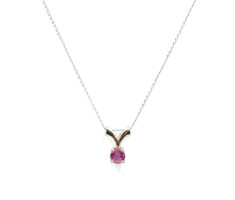 Women's 14KT White 0.33ctw Gold Round Cut Pink Sapphire Necklace on 18" Chain 