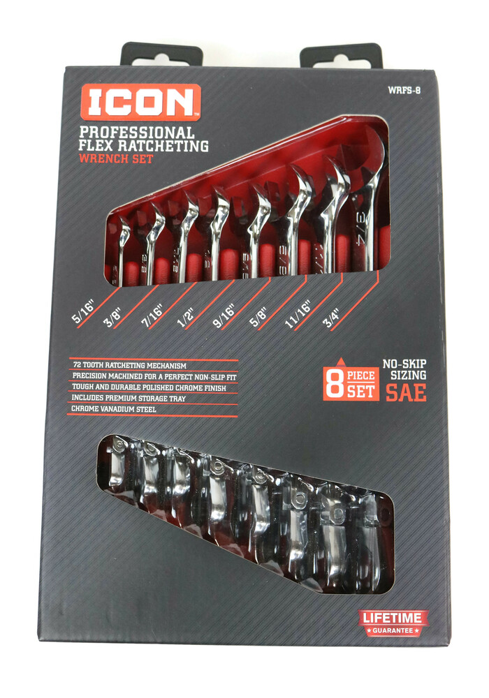 Icon PRO Flex Ratcheting Wrench Set Model WRFS8 New USA Pawn