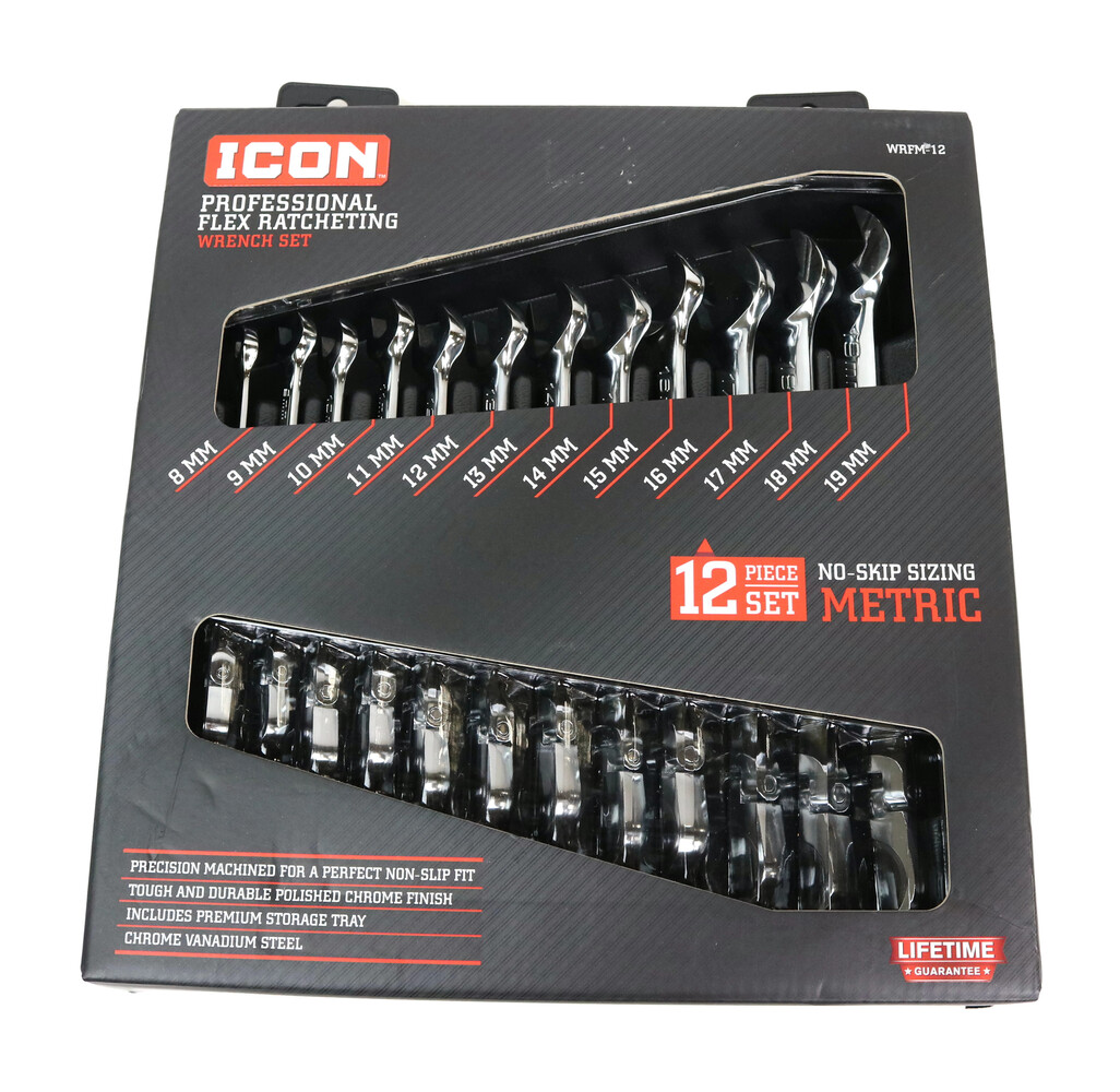 Icon Professional Ratcheting 12 Piece Wrench Set Model WRFM12 New