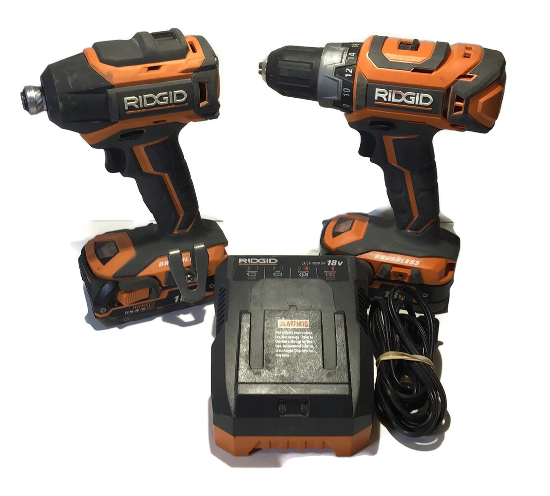 Rigid 18-Volt Lithium-Ion Cordless Drill/Driver and Impact Driver 2 ...