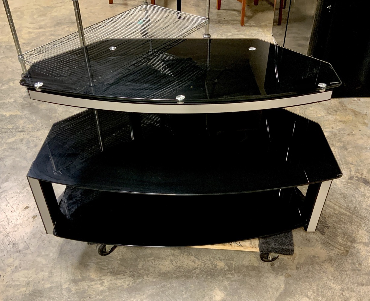 3 Tier TV Stand with Tempered Glass Black Shelves 22" x 40" USA Pawn