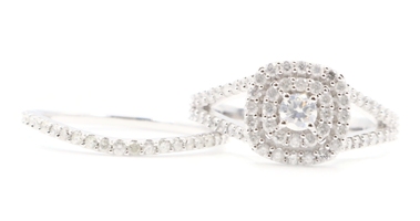 1.30 ctw Round Diamond Double Halo 10KT White Gold Women's Wedding Ring Set 4.7g