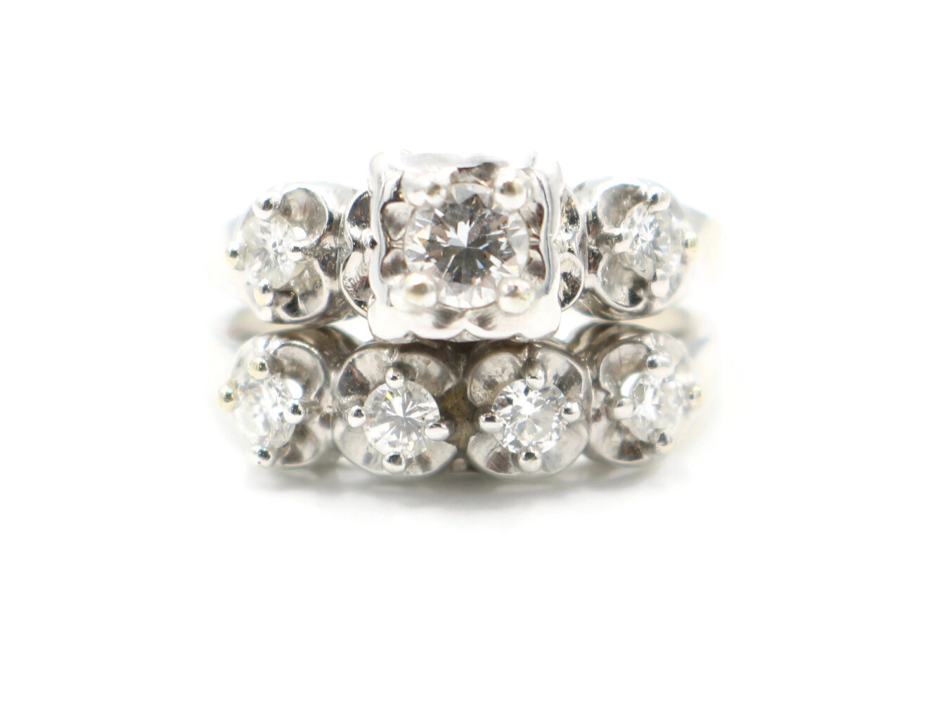 Women's Estate 0.75 ctw Round Diamond Soldered Wedding Ring Set Size 5.5 14KT 