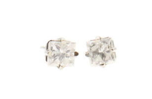 Modern 14KT White Gold High Shine 0.96 ctw Princess Cut Diamond Stud Earrings 