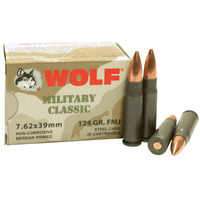 Wolf Military Classic 7.62x39mm Ammunition 123 Grain Bi-Metal FMJ Steel Cased 