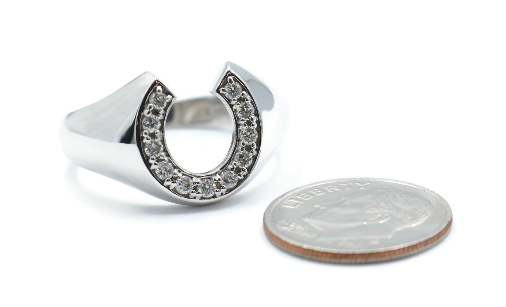 Rodeo Diamond Horseshoe Style Men's Ring in Size 9.5 10KT White Gold 5.40 Grams