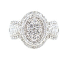 1.00 ctw Round & Baguette Diamond Double Halo Twisted Shank 10KT Engagement Ring