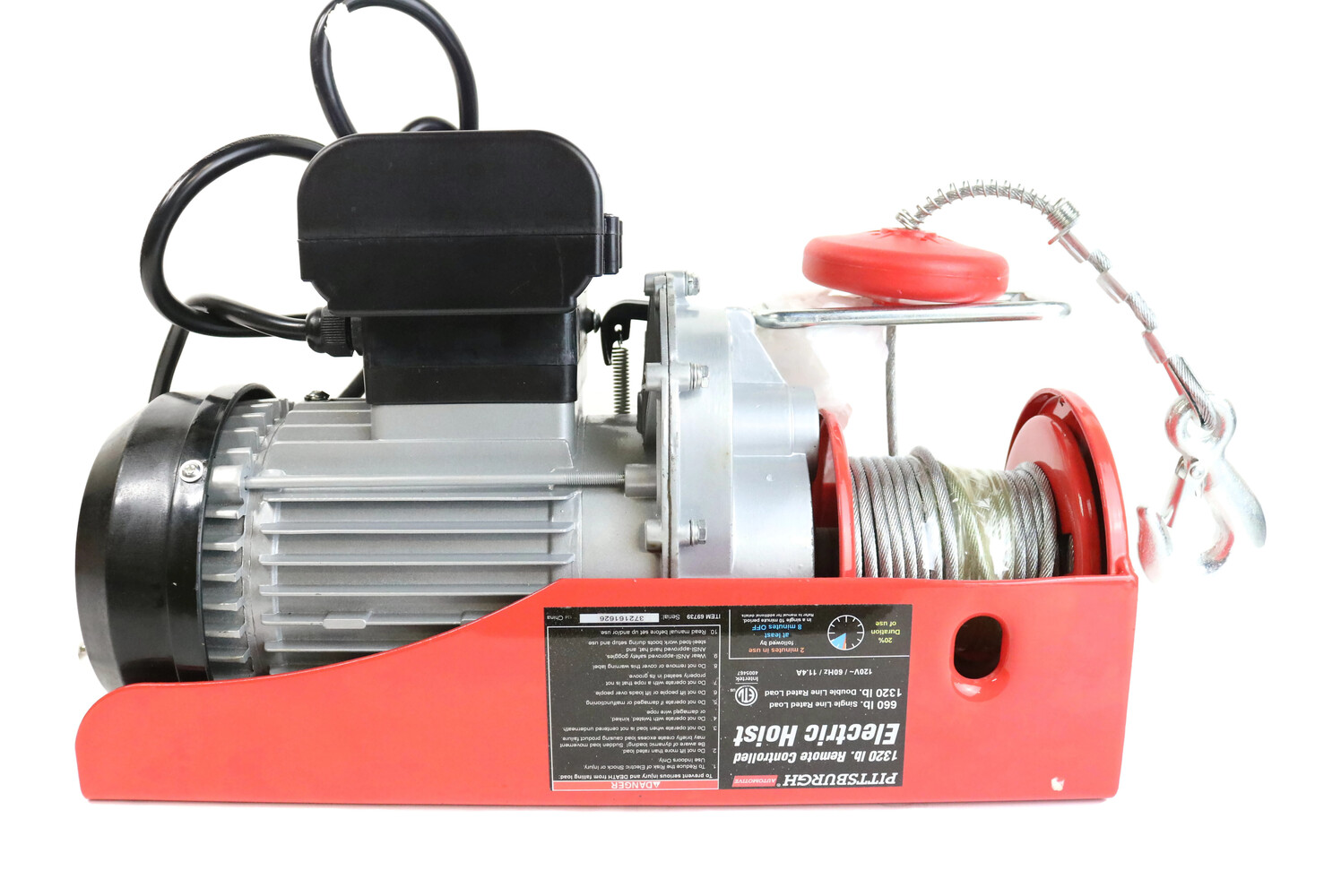 Pittsburgh 69739 1300LB Electric Hoist with Remote USA Pawn