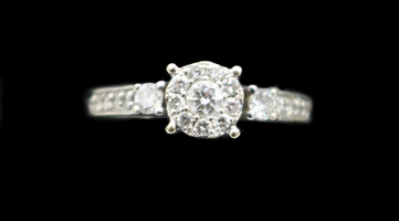 Women's 0.56 ctw Round Diamond Halo 14KT White Gold Engagement Ring - Size 4.5