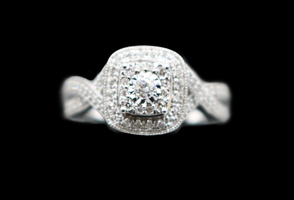 Women's 0.45 ctw  Diamond Double Square Halo 10KT White Gold Engagement Ring Sz7