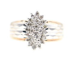 Estate 0.26 ctw Round Single Cut Diamond Marquise Cluster 10KT Yellow Gold Ring