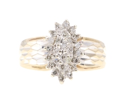 Estate 0.26 ctw Round Single Cut Diamond Marquise Cluster 10KT Yellow Gold Ring