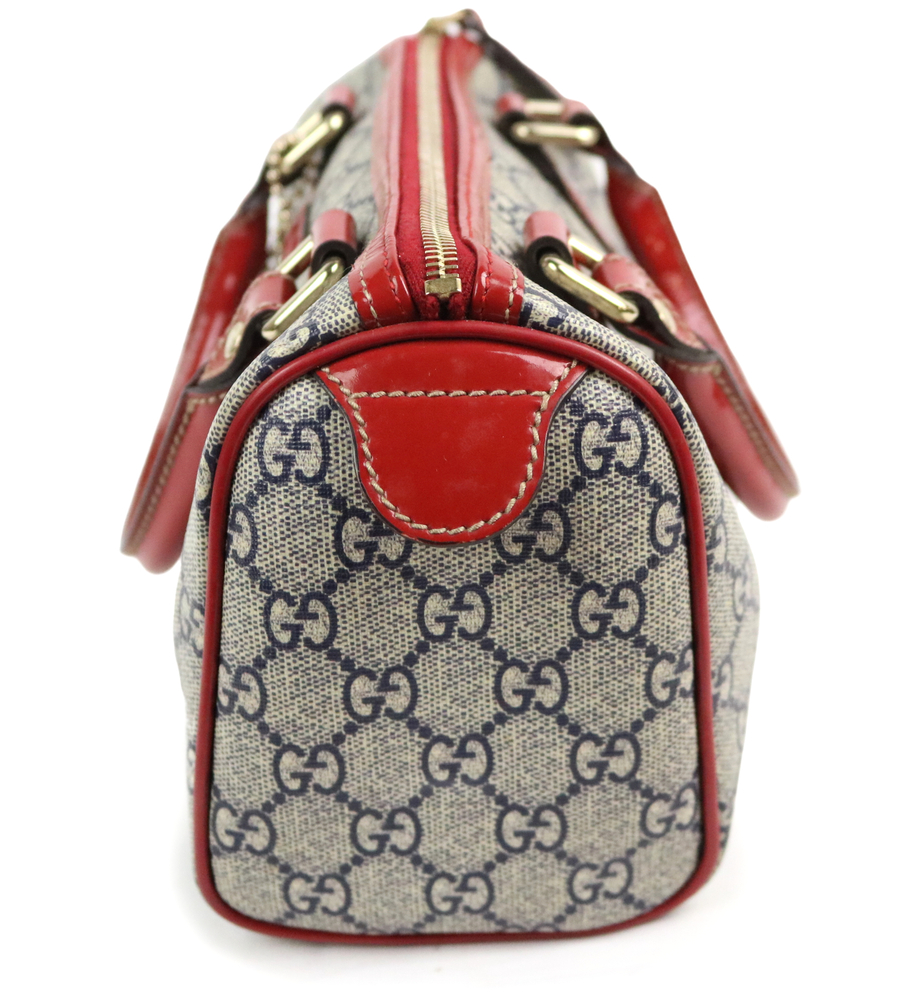 GUCCI Beige and Red  GG Coated Canvas Tattoo Heart Small Joy Boston Luxury Bag