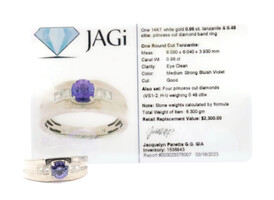 "Green Dot" Jagi 14KT White Gold 0.96 ctw Round Tanzanite Diamond Ring 