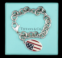 Rare 2001 Tiffany American Flag Tag Charm with Classic Cable Bracelet with Box 