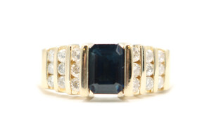  Women's Emerald Cut 0.50ctw Blue Sapphire & 0.54 ctw Round Diamonds Ring Size 9