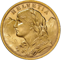 1935 Swiss Gold 20 Francs .900 .1867 oz gold Coin