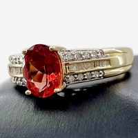 Gold Ladies Ring With Red Gemstone and Diamonds 14Kt Size 7