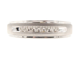 Men's 14KT White Gold Satin Finish 0.16 Ctw Round Diamond 5.9mm Band Ring MGW 