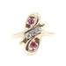 14KT Yellow Gold Round Diamond and Lab Created Ruby Duo Estate Women's Ring 4.5g