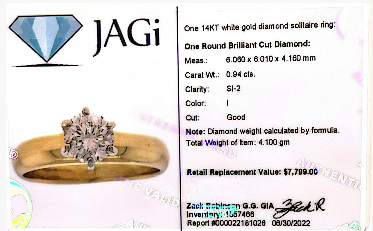 Women's 0.94 ct Round Brilliant Cut Diamond Solitaire 14KT Yellow Gold Ring Sz 7