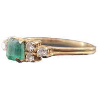 Gold Ladies Ring With Emerald Green Gemstone and Diamonds 10kt Size 10