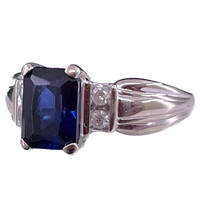 Gold Ladies Ring With Blue Gemstone and Diamonds 10kt Size 7