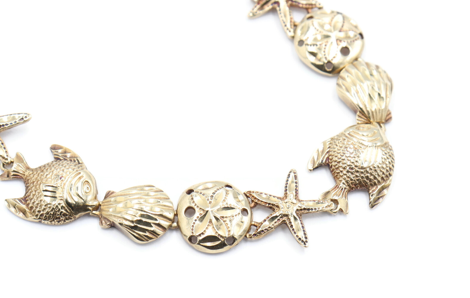 Women's 14KT Yellow Gold Nautical / Ocean Themed Diamond Cut Bracelet 12.70g 