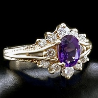 Gold Ladies Ring With Diamonds and Purple Gemstone 14Kt Size 7