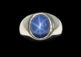 Men's Blue Star Sapphire with 6 Rays 14KT White Gold Ring Size 8.5 - 10.9 Grams