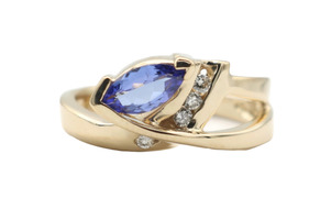  Stunning Women's Blue Marquise Cut Gemstone with Diamonds in 14KT Yellow Gold 