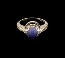 Ladies 14K White Gold 4.0g Cabochon Star Sapphire Gemstone Ring Size 6.5