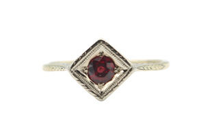 Antique Style Women's Estate Round Red Ruby Filigree Ring in 14KT White Gold 