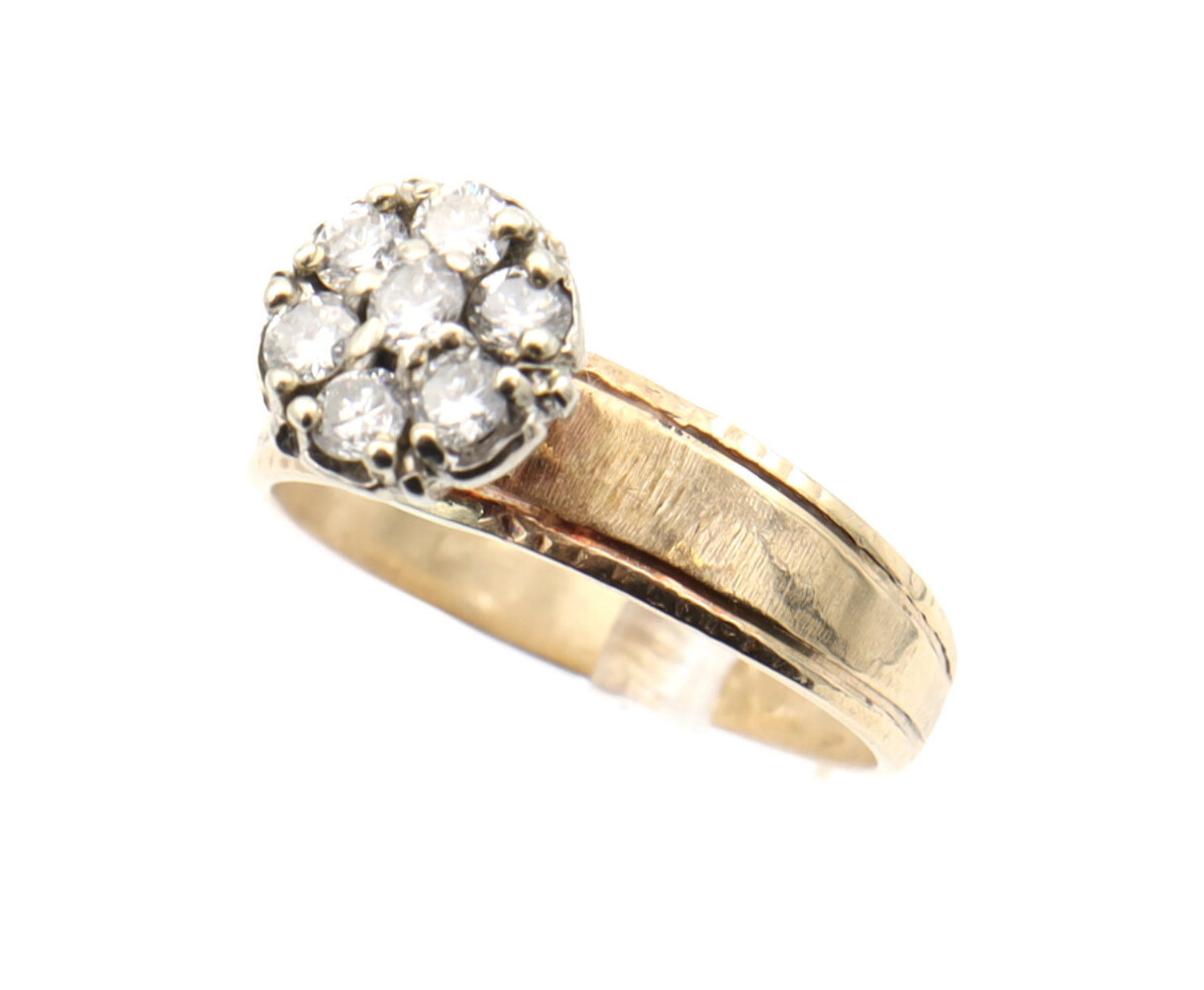  Women's 14KT Yellow Gold Estate 0.40 ctw Round Diamond Floral Cluster Ring Sz 7