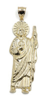 Men's Large Saint Jude 14KT Yellow Gold High Shine Graphic Necklace Pendant 12g