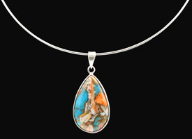 Beautiful Women's Sterling Silver 925 Oyster Copper Turquoise Gemstone Necklace