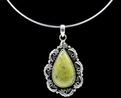 Beautiful Women's Sterling Silver 925 Tear Drop Green Larimar Gemstone Necklace
