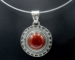 Beautiful Sterling Silver Necklace with Vivid Red Carnelian Center Gemstone 