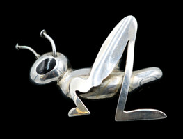 Estate MEXICO Sterling Silver Onyx Figural Grasshopper Insect Bug Pin Brooch