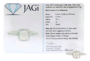 1.04 cttw Cushion & Round Cut 14KT White Gold Neil Lane Halo Engagement Ring 