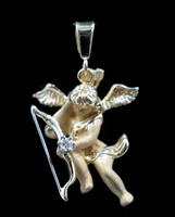  3D 10KT Yellow Gold Cupid Flying Cherub Necklace Pendant with 0.05 ctw Diamond