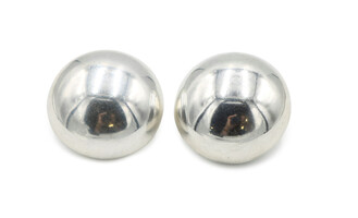 Women's Estate Large Hollow Round Sterling Silver (925) Stud Earrings Mexico ATI