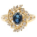 "Green Dot" 0.50 ctw Simulated Sapphire and 0.50 ctw Natural Diamond Ring 14KT 