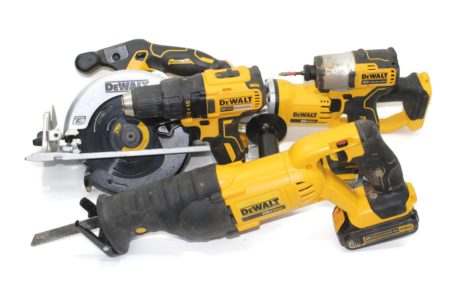 Dewalt 20V Combo Kit Drill, Driver, Circular Saw, Reciprocating Saw