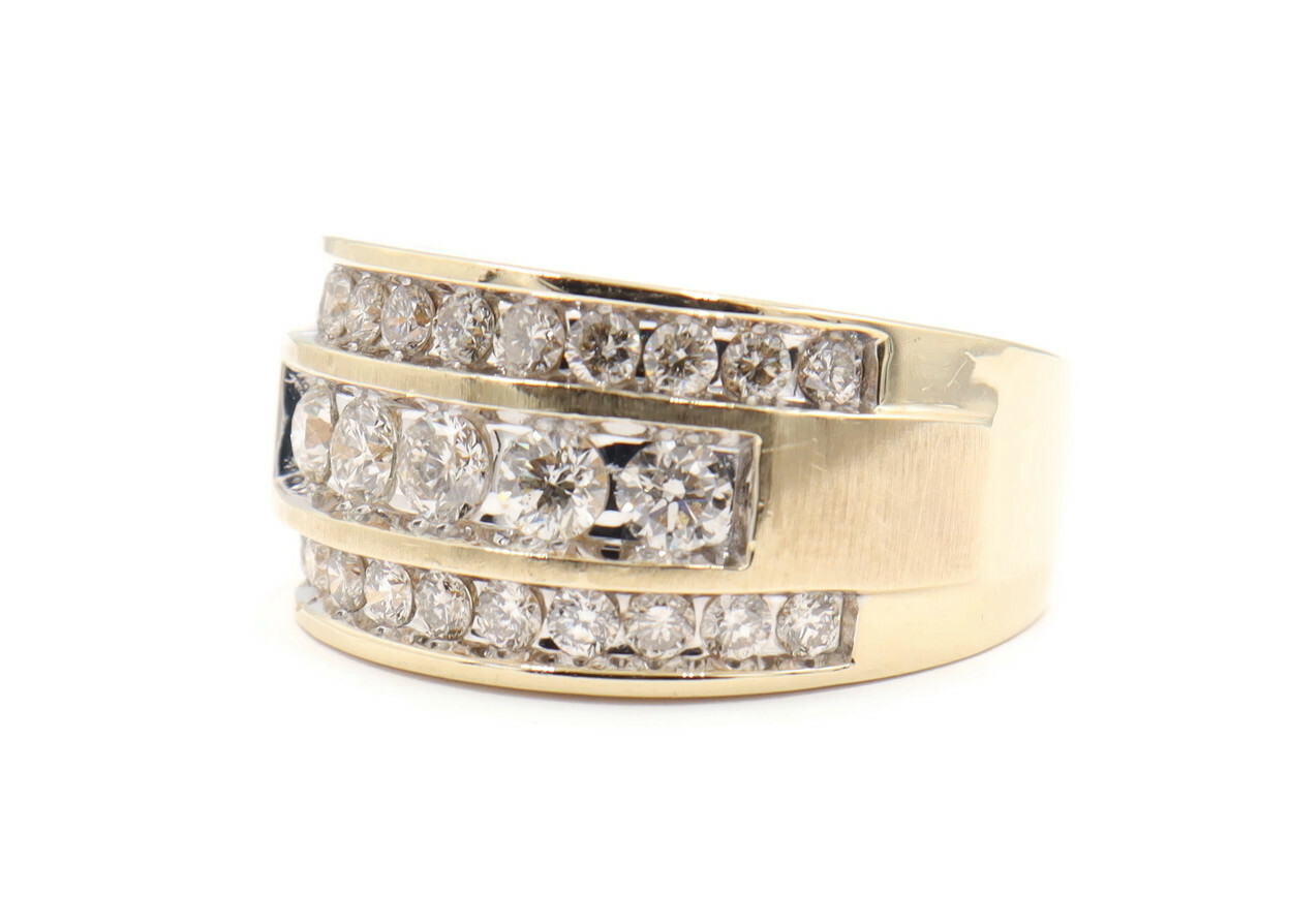 Men's 10KT Yellow Gold 2.83 cttw Round Diamond 3 Row Channel Set Wide Band Ring