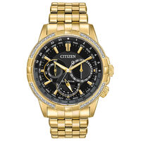 Men's Citizen Eco-Drive® Calendrier Diamond Accent Chronograph Gold-Tone Watch 